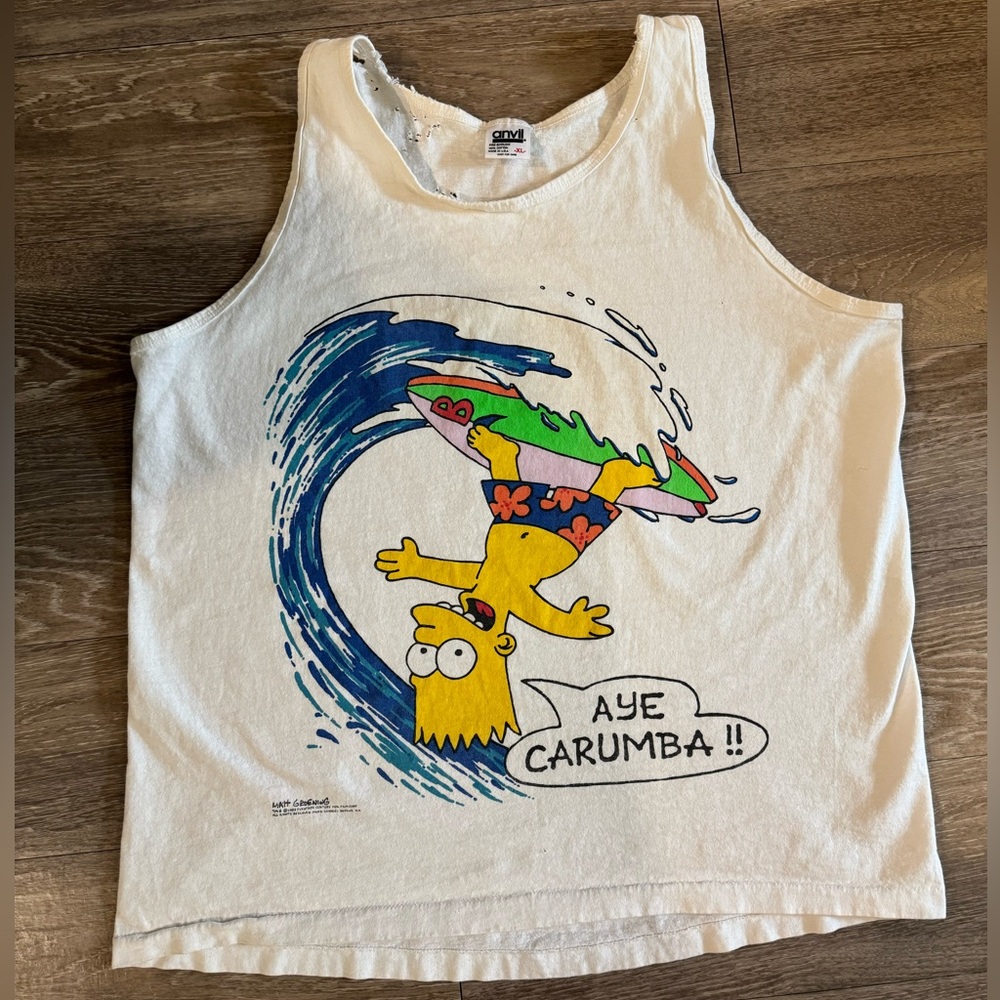 Vintage 80s Bart Simpson Aye Carumba Surfing Tank Top - XL